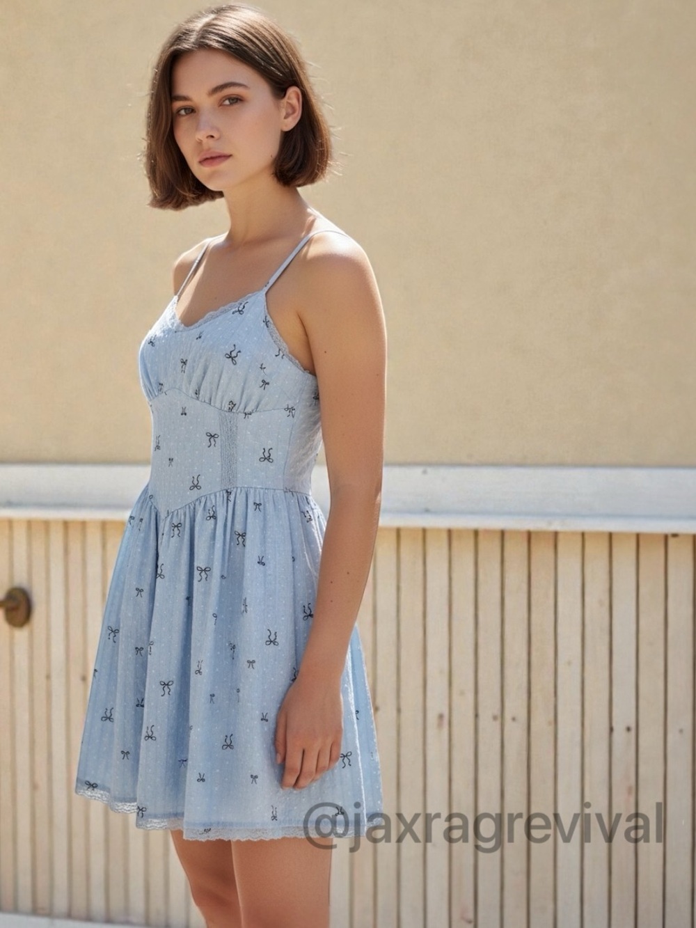 Love, Fire Light Blue Dot And Bow Print Feminine Coquette Mini Dress Size Small